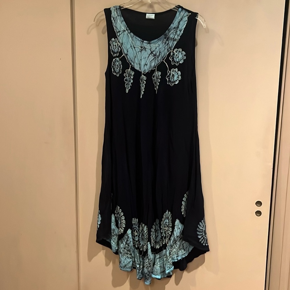 Asha bohemian tye dye dress in black and light blue with embroidery size Free